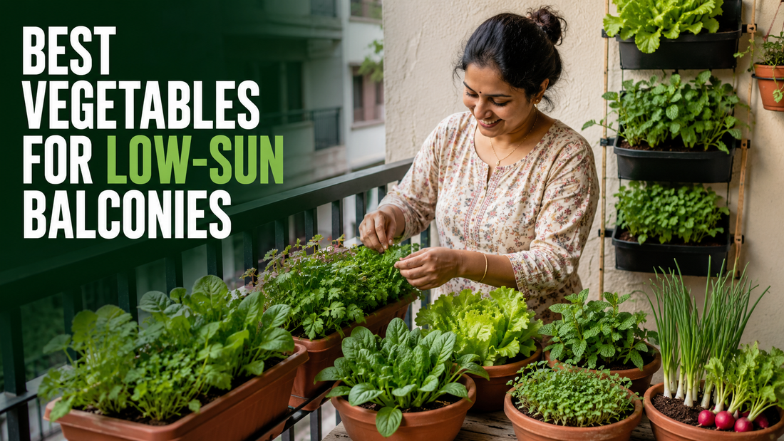 Growing leafy vegetables and herbs on a low-sunlight Indian balcony